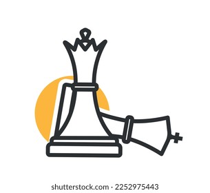 Queens color icon. Two chess pieces. Minimalistic creativity and art. Logotype for company or organization, branding. Game and competition. Cartoon flat vector illustration
