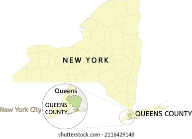 Queens County And Borough Of Queens Location On New York State And New York City Map