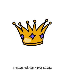 Queen's crown sketch. Princess headdress with precious stones. Doodle style. Vector illustration on isolated background.