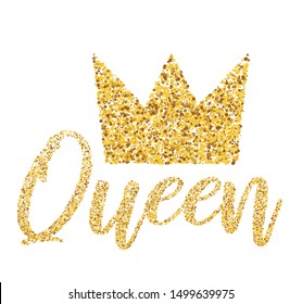 Queen's Gold Crown with Glitter isolated on white background.