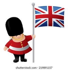 Queen's Guard Holds Union Jack.