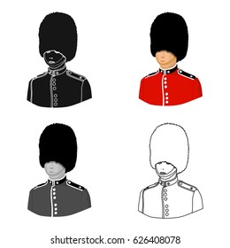 Queen's guard icon in cartoon style isolated on white background. England country symbol stock vector illustration.