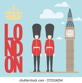 Queen's guards / Vector illustration of the Big Ben, the symbol of London and United Kingdom