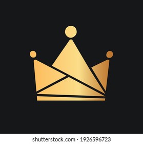 Königinnen oder Könige kronen das Vektorlogo. Einziger goldener Corona-Logotyp auf dunklem Hintergrund