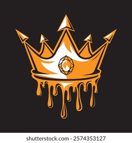 Queens or kings crown vector logo. Golden corona logotype on dark background