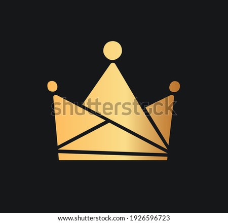 Queens or kings crown vector logo. Isolated golden corona logotype on dark background