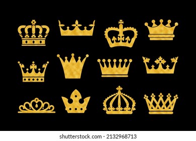 Queens or kings crowns vector logo. Golden corona logotype