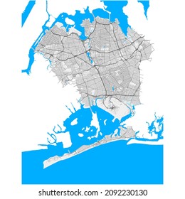 Queens, New York City, high resolution vector map with editable paths for Highways, minor driving ways and smaller paths. Major roads are underlined with a white stroke on grey background