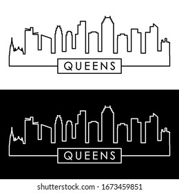 Queens NY skyline. Linear style. Editable vector file.