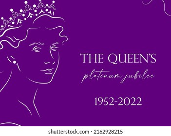 The Queen's Platinum Jubilee 70 years celebration banner with line portrait of Queen Elizabeth in crown . Can be used for banners, flayers, cards, invitations, social media, etc. svg
