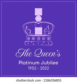 Celebración del Jubileo Platinum de la Reina 2022. Corona de Reina. La realeza británica reina en el reino durante 70 años. 1952-2022. Diseño de vectores para banner, tarjeta de saludo, impresión, medios sociales, sticker, volante