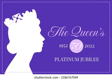 Celebración del Jubileo Platinum de la Reina 2022. El rostro de la reina a la profilia. La realeza británica gobierna el reino unido durante 70 años. Diseño de vectores para banner, afiche, tarjeta, impresión, medios sociales