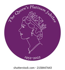 The Queen's Platinum Jubilee celebration background with side profile of Queen Elizabeth in crown. Continuous line art or One Line Drawing. svg