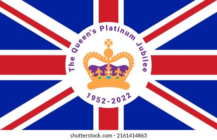 The Queen's Platinum Jubilee celebration background with royal crown and the Union Jack on background.  svg