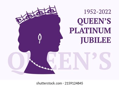 The Queen's Platinum Jubilee celebration banner of Queen in crown. Vector illustration for banners, flayers, social media, stickers, greeting cards.