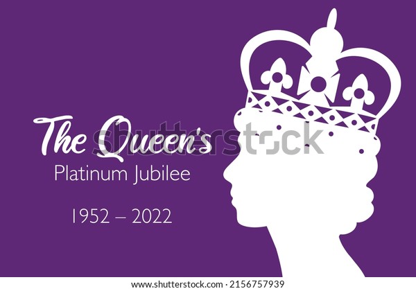 The\
Queen\'s Platinum Jubilee celebration banner with side profile of\
Queen Elizabeth in crown 70 years. Ideal design for banners,\
flayers, social media, stickers, greeting cards.\
\
