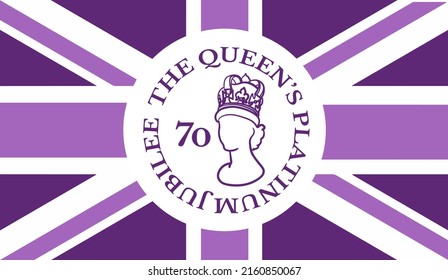The Queen's Platinum Jubilee celebration poster with silhouette of Queen Elizabeth on flag background. Vector illustration for Her Majesty The Queen on her 70 years of service 1952 - 2022 svg