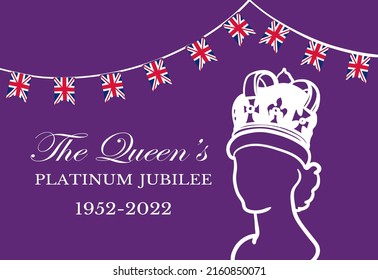 The Queen's Platinum Jubilee celebration poster background with silhouette of Queen Elizabeth. Vector illustration for Her Majesty The Queen on her 70 years of service from 1952 to 2022 svg