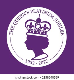 The Queen's Platinum Jubilee celebration sign in circle isolated on white and purple background. Vector flat illustration. design for greeting  card, banner, flyer svg