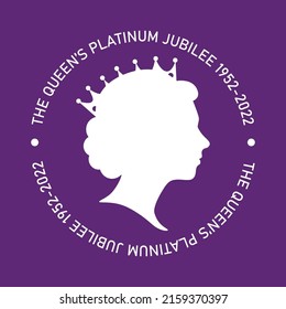 The Queen's Platinum Jubilee celebration sign with profile face isolated on purple background. Vector flat illustration. design for greeting  card, banner, flyer svg