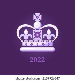 The Queen's Platinum Jubilee celebration sign crown in purple color. Vector flat illustration. Design for greeting  card, banner, flyer