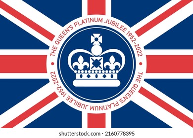 The Queen's Platinum Jubilee celebration sign crown in circle with union jack flag. Vector flat illustration. Design for greeting  card, banner, flyer svg