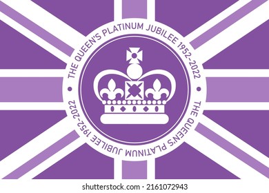 The Queen's Platinum Jubilee celebration sign crown in circle with union jack flag in purple color. Vector flat illustration. Design for greeting  card, banner, flyer svg