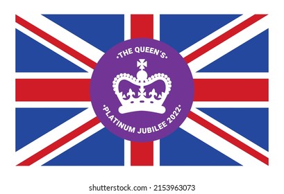 The Queen's Platinum Jubilee celebration with the Union Jack on background. 2022. The Queen will become the first British Monarch to celebrate a Platinum Jubilee after 70 years of service.  svg
