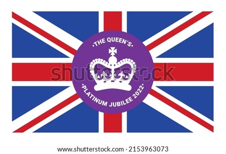 The Queen's Platinum Jubilee celebration with the Union Jack on background. 2022. The Queen will become the first British Monarch to celebrate a Platinum Jubilee after 70 years of service. 