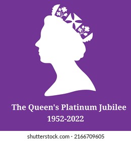 The Queen's Platinum Jubilee celebration. White silhouette of Queen Elizabeth.