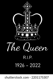 The queen's rest in peace poster.  Hand drawn vector illustration for poster, banner design svg