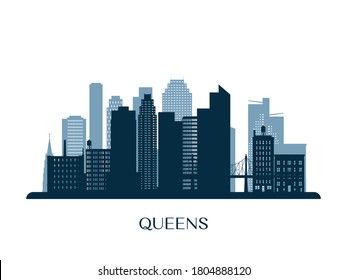 Queens Skyline, Monochrome Silhouette. Vector Illustration.