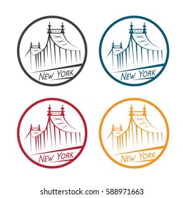 Queensboro Bridge in New York vector labels set