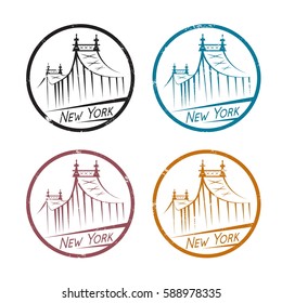 Queensboro Bridge in New York vector labels set