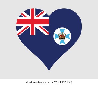 Queensland Australia Heart Flag. QLD AUS Love Shape Flag. Australian State Banner Icon Sign Symbol Clipart. EPS Vector Illustration. svg