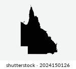 Queensland Australia Map Black Silhouette. QLD, Australian State Shape Geography Atlas Border Boundary. Black Map Isolated on a White Background. EPS Vector Graphic Clipart Icon