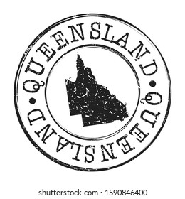 Queensland Australia Map Postmark. Silhouette Postal Passport. Stamp Round Vector Icon. Vintage Postage Design.