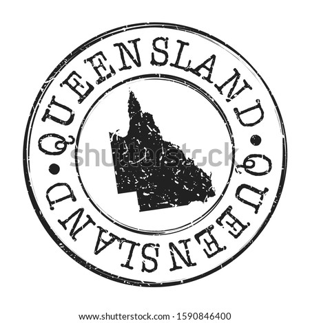 Queensland Australia Map Postmark. Silhouette Postal Passport. Stamp Round Vector Icon. Vintage Postage Design.