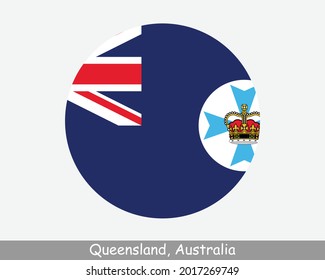 Queensland Australia Round Circle Flag. Qld Australian State Circular Button Banner Symbol Sonnenschein, EPS-Vektorgrafik