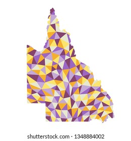 Queensland Australian state polygonal map background low poly style yellow, orange, blue, purple colors vector illustration eps
