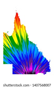 Queensland (Australian states and territories, Qld) map is designed rainbow abstract colorful pattern, Queensland map made of color explosion,
