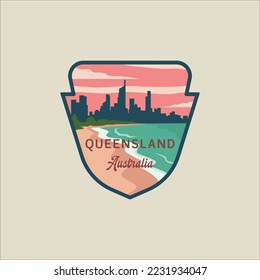 queensland beach emblem minimalist vector illustration template icon graphic design. australia island landmark banner badge and label for travel or advertising vacation concept