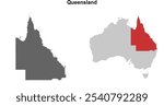 Queensland blank outline map set
