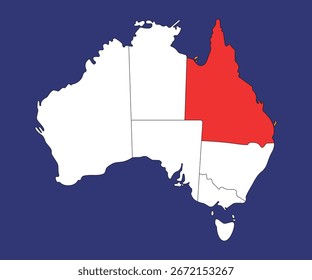 Queensland resaltado en el mapa de Australia aislado sobre fondo azul