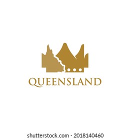 Queensland Map and Crown Symbol. Australia Territory and Queen Icon. vector logo illustration.