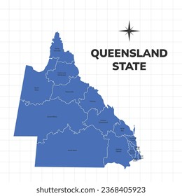 Queensland State map illustration. Map of the state in Australia