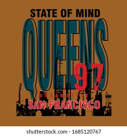 Queens, san francisco city typografic t shirt print Vektorillustration illustration design