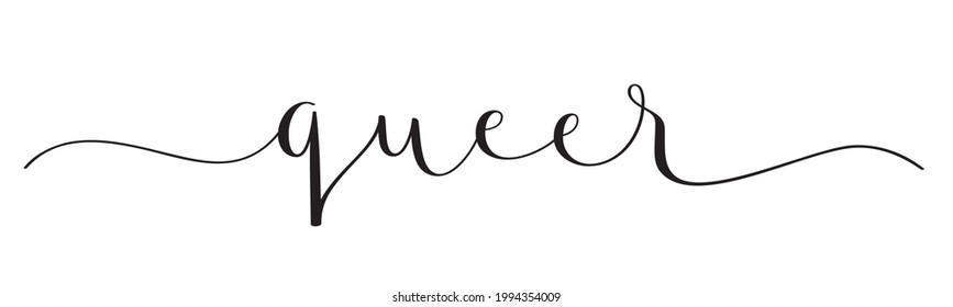 QUEER black vector brush calligraphy banner with swashes on white background