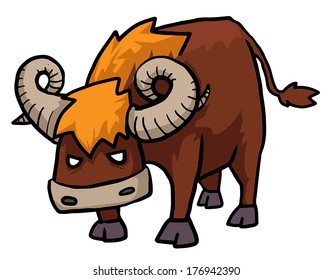 Queer mystical bull creature angry charging, vector illustration 