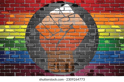 Queer People of Color Flag on brick wall - illustration